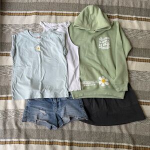 Girls Hoodie Jean Shorts Skort & Tees Set